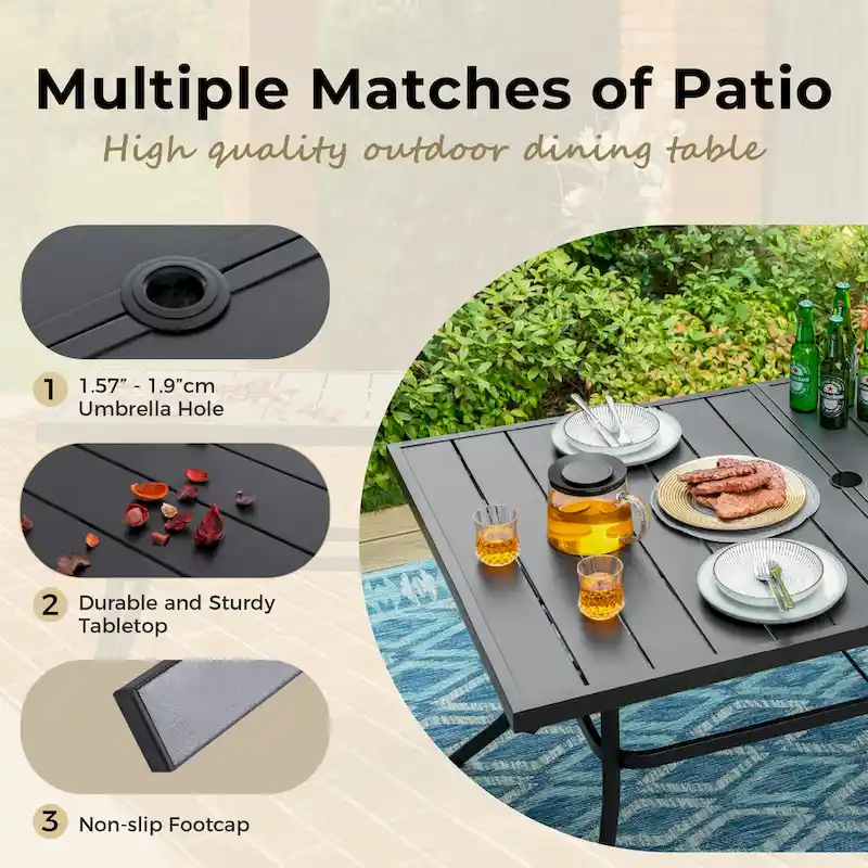 MAISON ARTS 7 Pieces Patio Dining Set, 6 x Swivel Dining Chairs with Cushion and 1 Metal Table with 2.6  Umbrella Hole