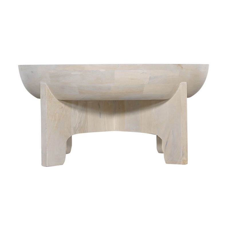 Tomas 32 Inch Coffee Table, Mango Wood Drum Top, Classic Washed White