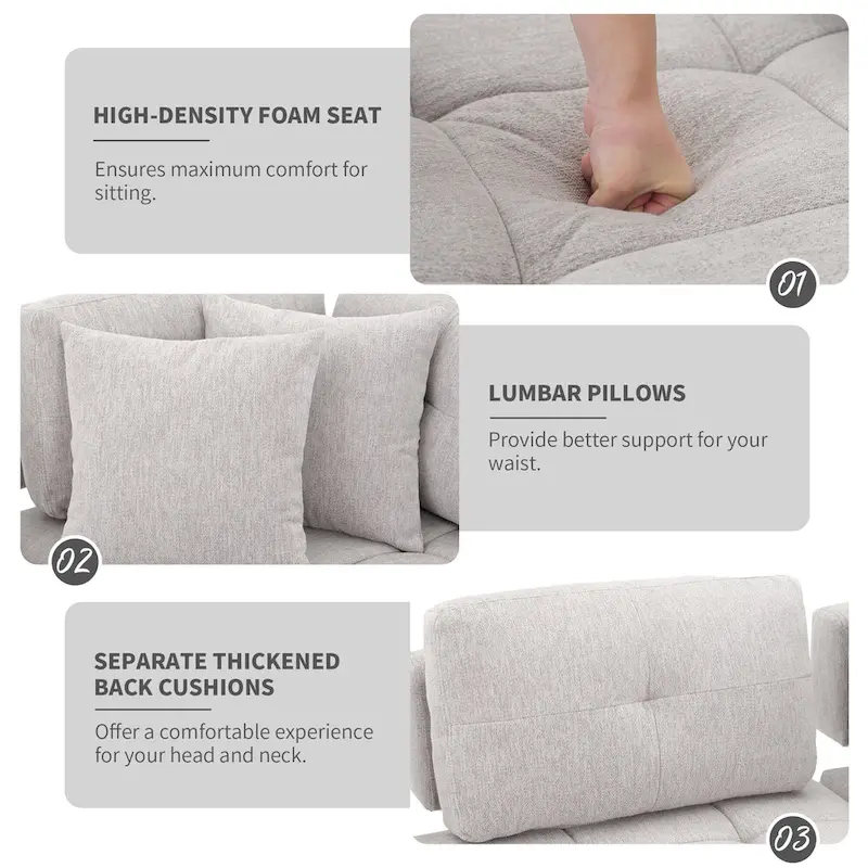 91.73  L-Shaped 4 Seater Sectional Sofa with 2 Hidden Stools, 2 Removable Lumbar Pillows, and Durable Chenille Upholstery