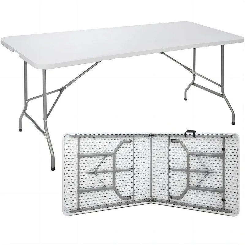 6ft Plastic Rectangle Folding Table, White