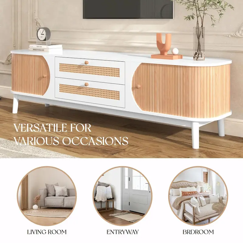 Modern Farmhouse Media Console with Solid Wood Legs