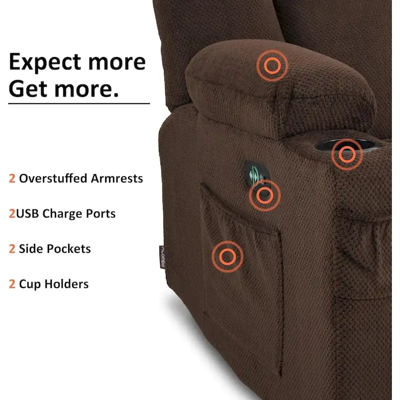 MCombo Electric Power Reclining Sofa with Massage and Lumbar Heat, Fabric 6015/6025/6035/6045