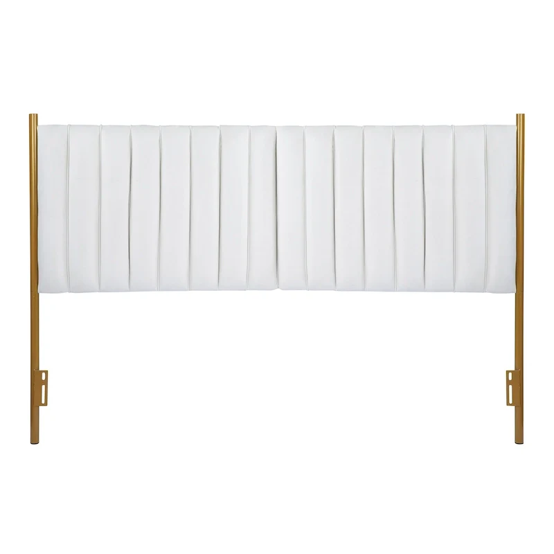 King Velvet Upholstered Headboard with Vertical Tufting and Gold Metal Frame – Cream / Black / Grey / Sage Green, for 1–2 People
