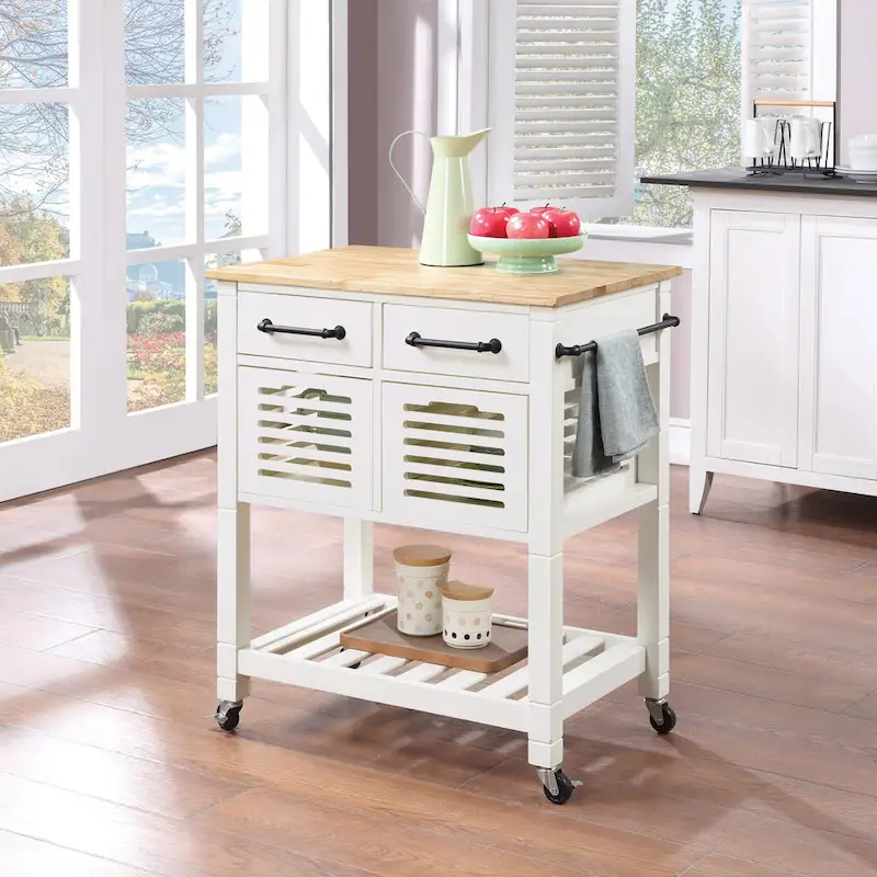Kitchen Cart with Granite Top and Storage Drawers