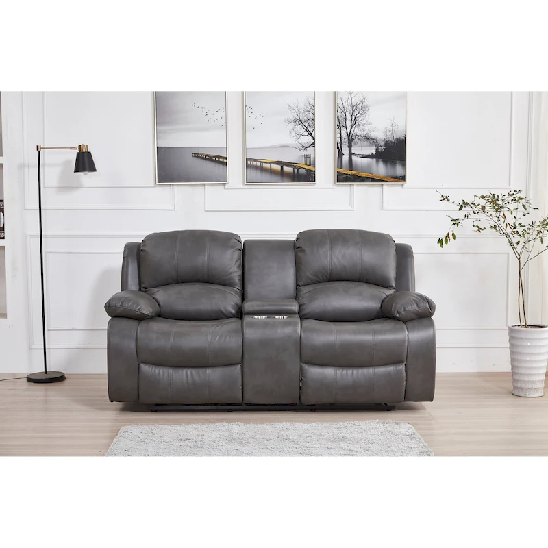 Betsy Furniture Bonded Leather Power Rclining 2-seat Loveseat with Console 8018