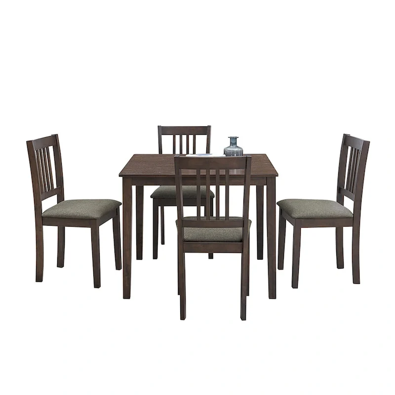 Kitchen Breakfast Nook Dining Table Chairs Set Square Wooden Dining Table Casual Dining Table with 4 Upholstered Dining Chairs