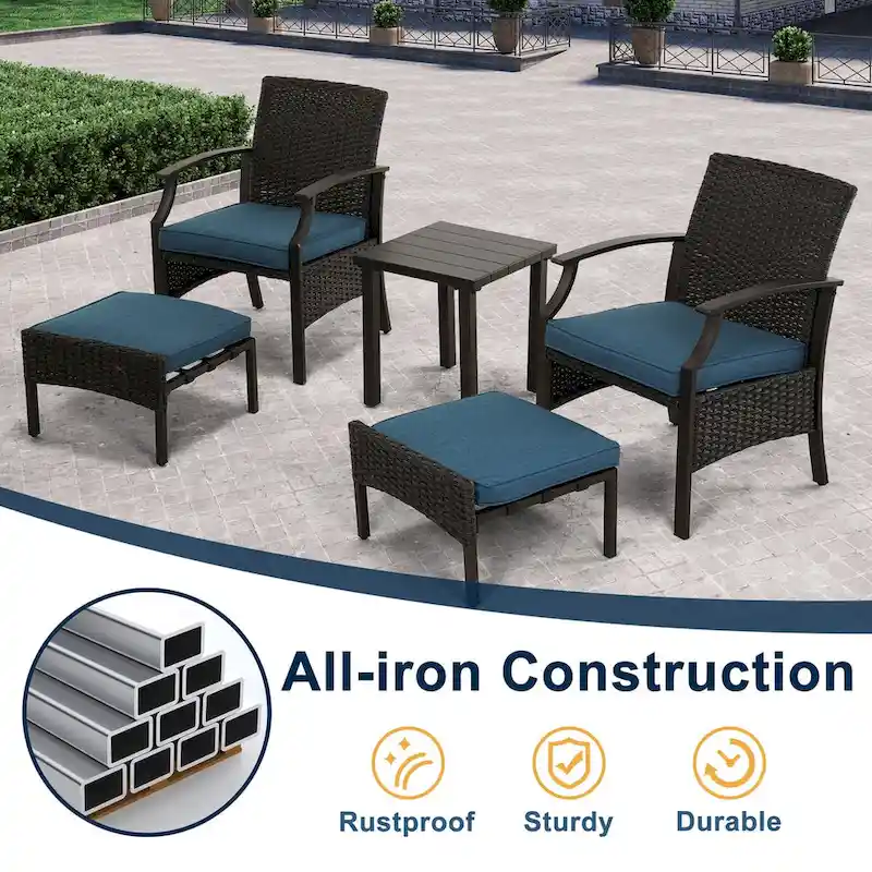 5 PCS Patio Conversation Set with Cushions with Coffee Table & Ottoman