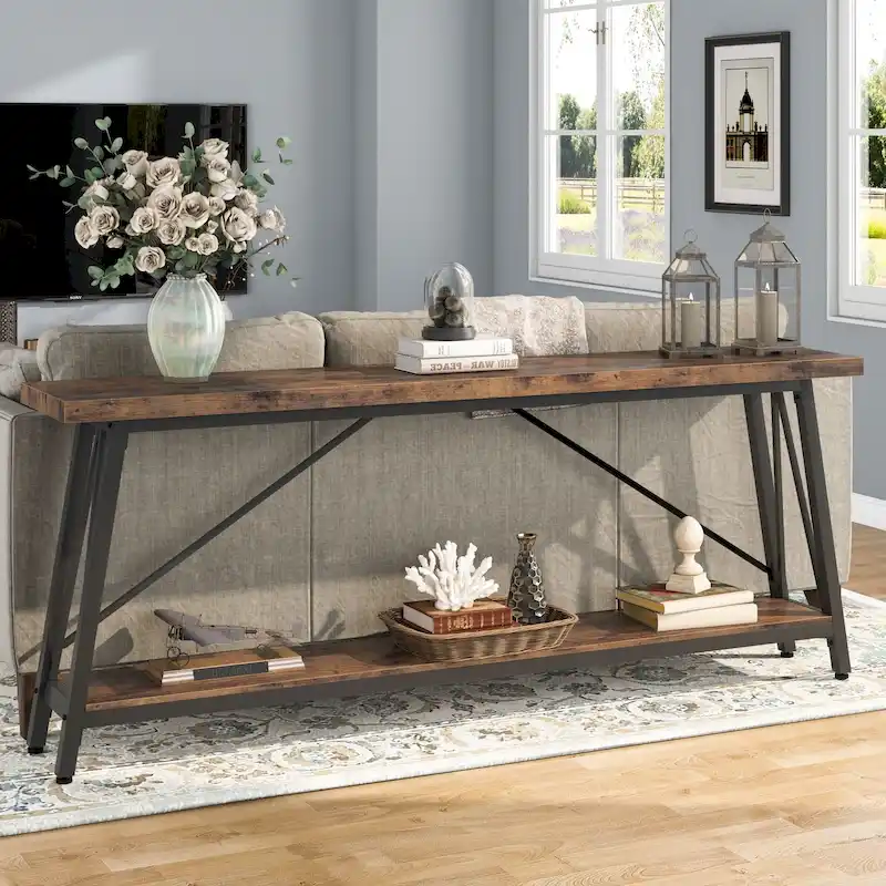 70.9 Inch Extra Long Sofa Table, Industrial Entry Console Table