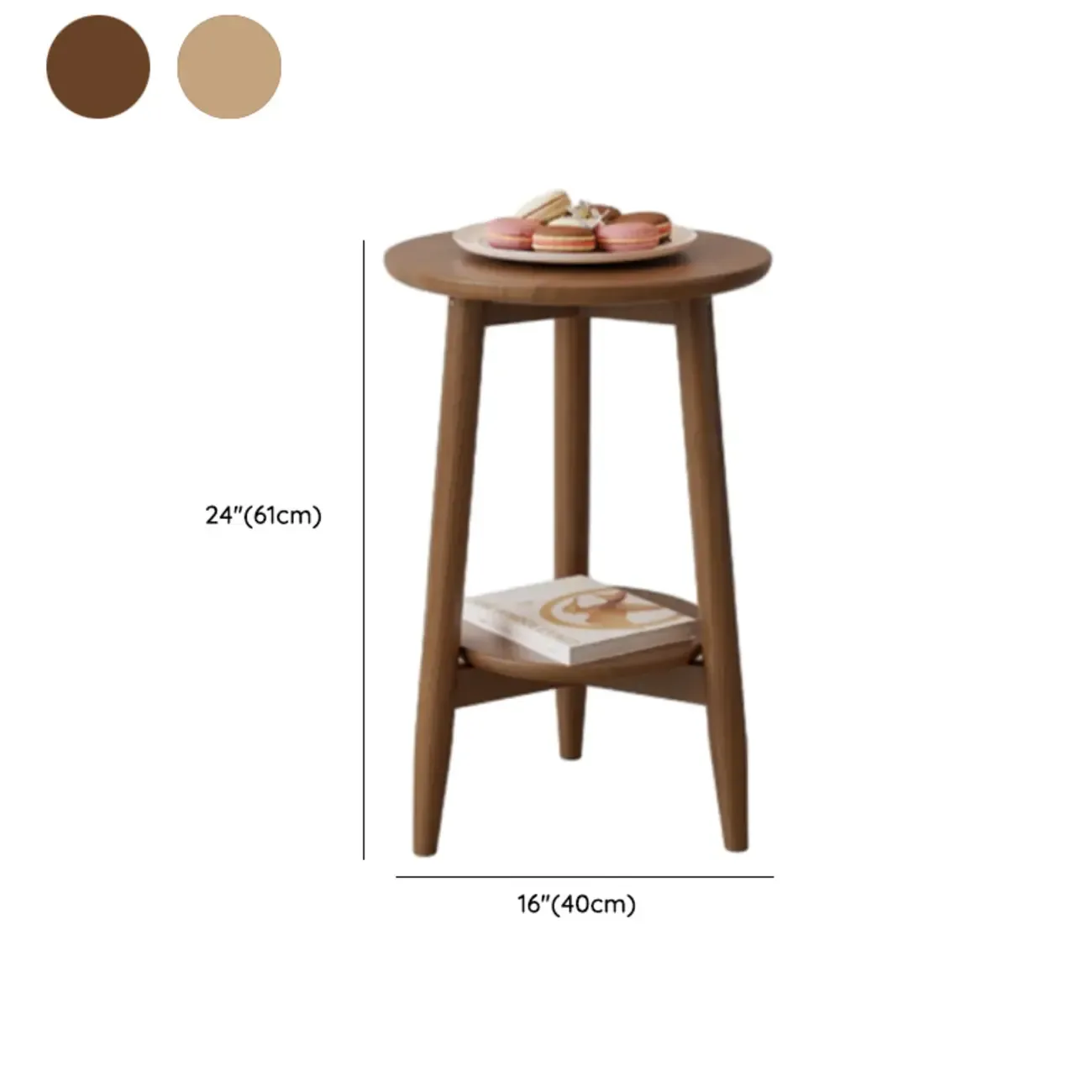 Compact Round Wooden 2-Tier Tripod Base Side Table