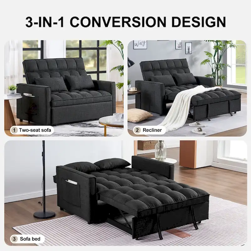 Modern 76.5 Length Pull Out Tufted Convertible Loveseat Upholstery Reclining Sleeper Sofa Bed