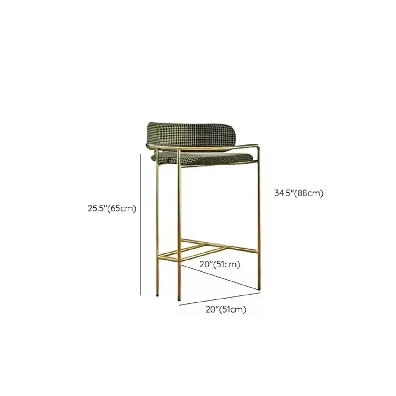 Art Deco Gold Green Cotton Upholstered Bar Stool