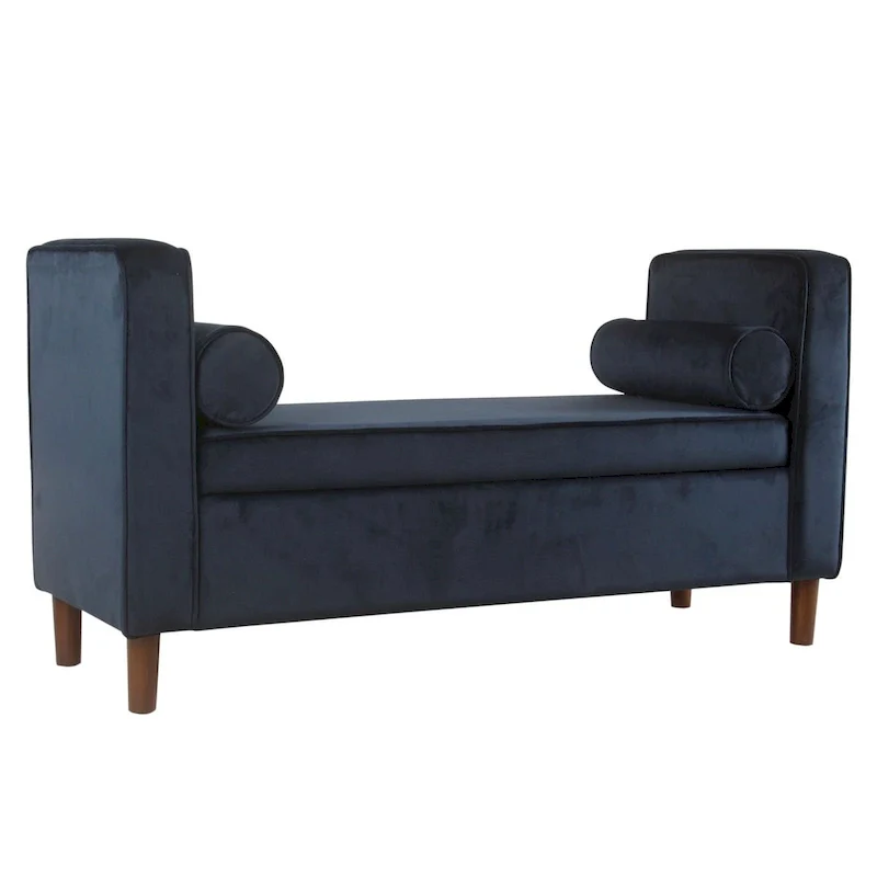 Hamn Velvet Storage Bench - Dark Navy