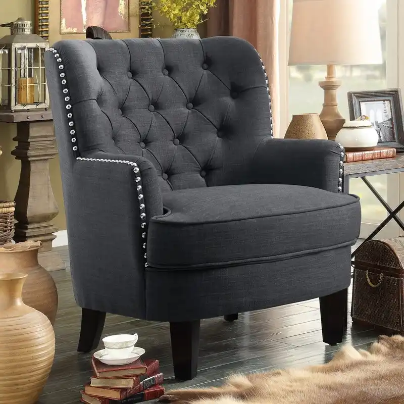 Moser Bay Mignon Velvet / Linen 30 Wide Tufted Wingback Accent Chair