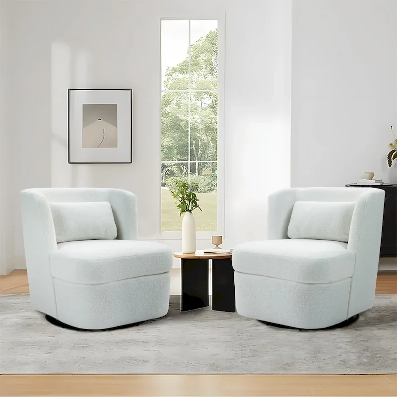 Swivel Accent chairs With Boucle Linen Fabric Set of 2