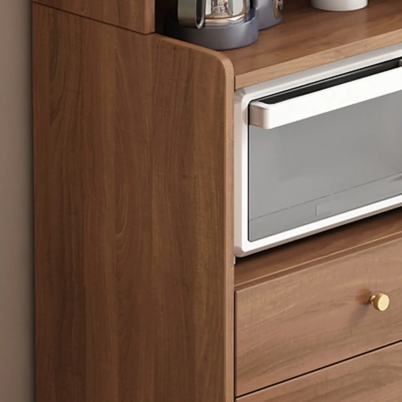 Compact Wooden Brown 2-Drawer Tall Sideboard with Hutch