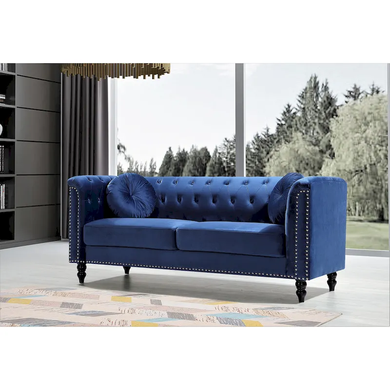 US Pride Vivian Classic Velvet Kittleson Nailhead Chesterfield Sofa