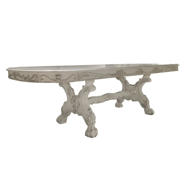 Ally Dining Table, Double Pedestal Base, Bone White Wood, 94-136 Inch