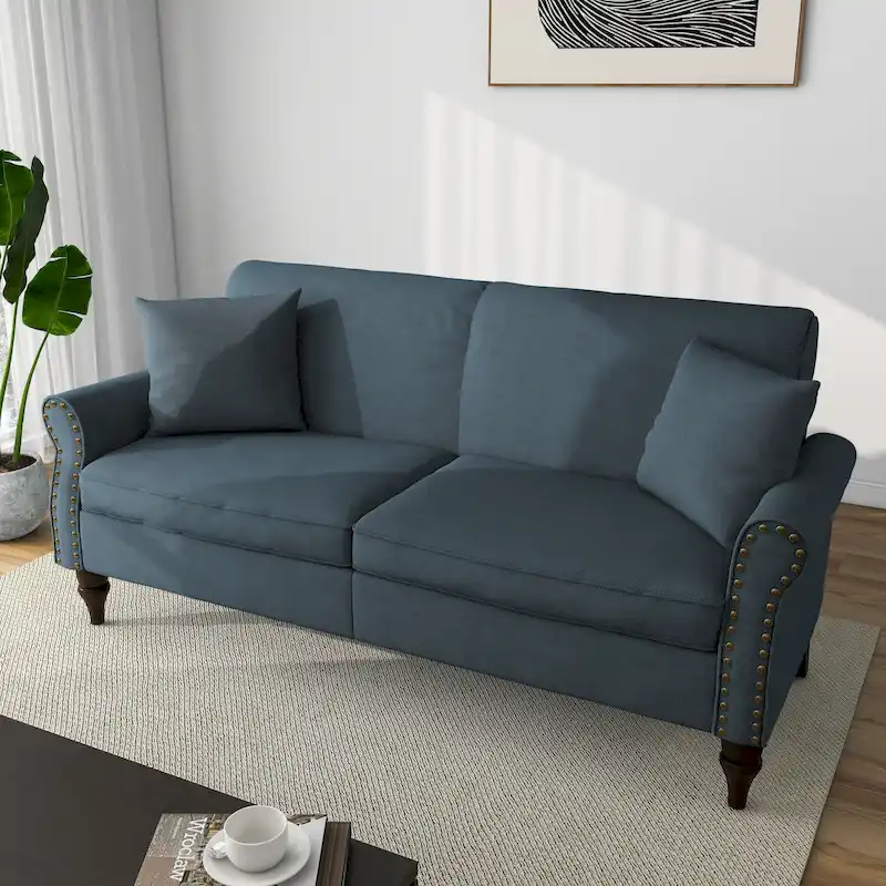 73 Sofa with Nailhead Trim Rolled Arms