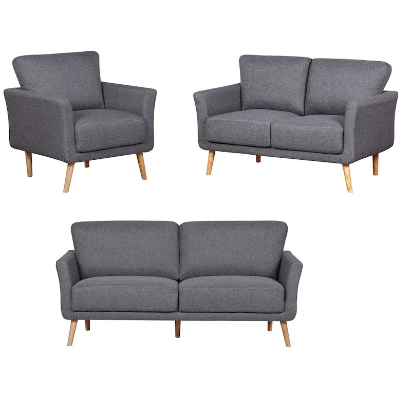 3-Piece Linen Fabric Sofa, Loveseat and Chair Living Room Set