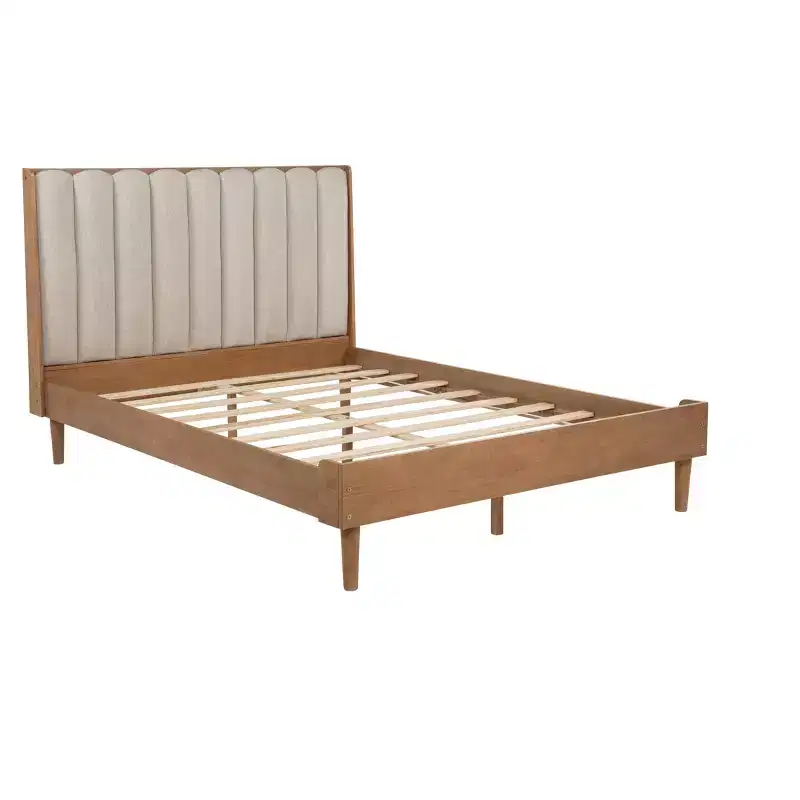 Whisen Wood Bed with Upholstered Headboard and Strengthened Frame