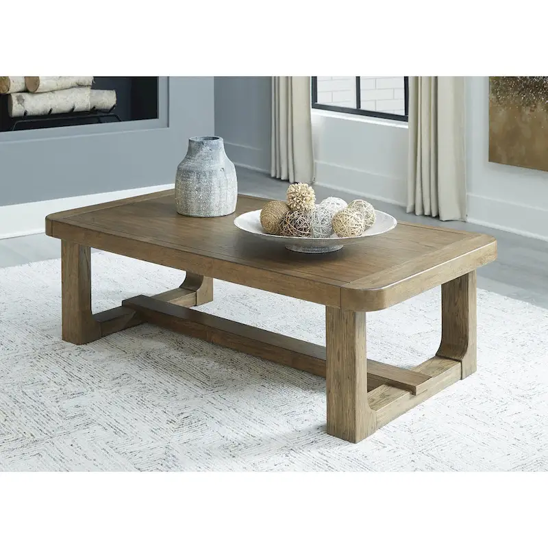 Light Brown Coffee Table 56W x 30D x 17H, Rustic Wood Living Room Center Table