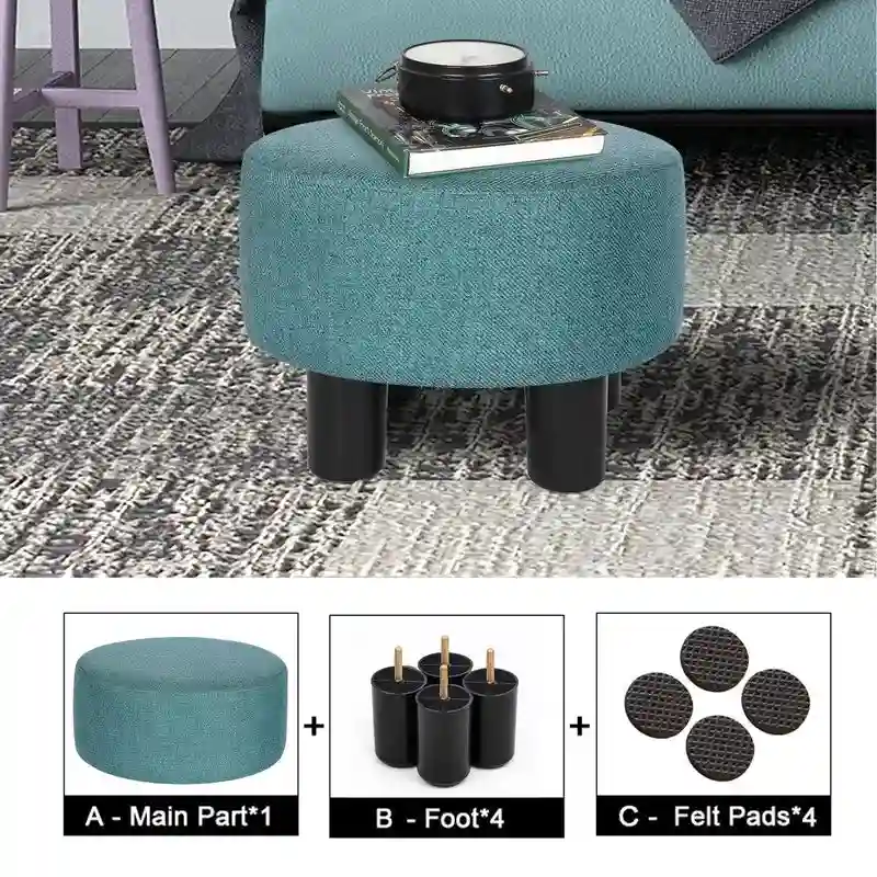 Adeco Modern Small Round Seat Fabric Ottoman Footrest Footstool Room