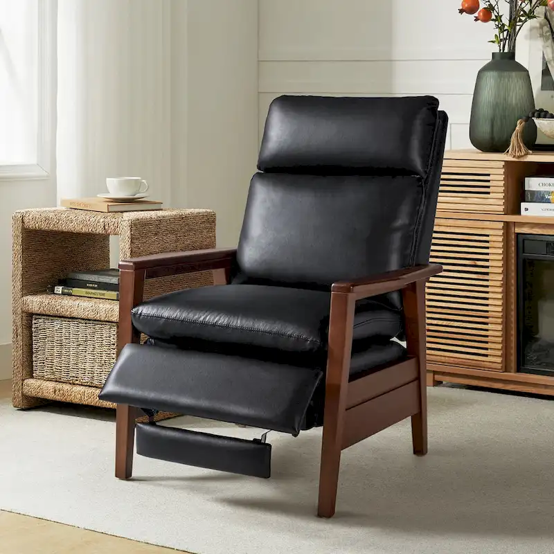 Patrick Mid-century Vegan Leather Solid Wood Recliner by HULALA HOME