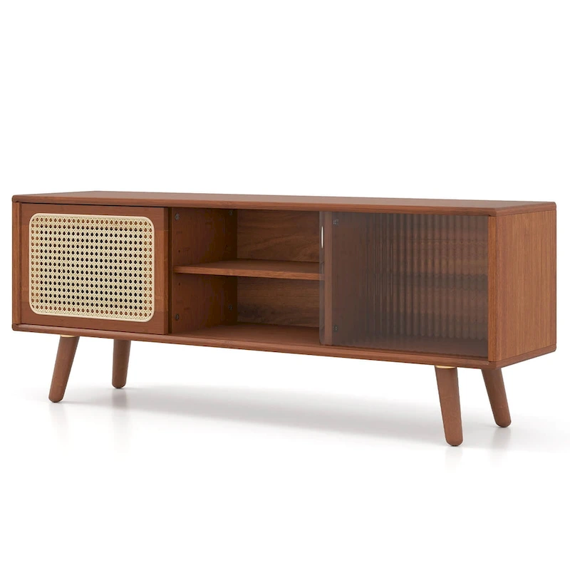 Costway Modern TV Stand Entertainment Center Media Console with Rattan
