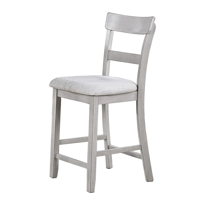 Cher 5 Piece Set Counter Height Dining Table, 4 Chairs, Gray Fabric, Wood