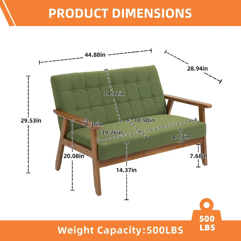 Mid-Century Linen/PU Upholstered Wood Frame Tufted Loveseat Sofa