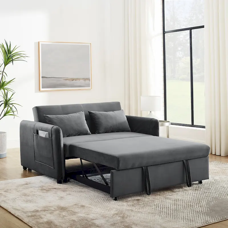 3-in-1 Versatile Velvet Double Sofa with Pullout Bed