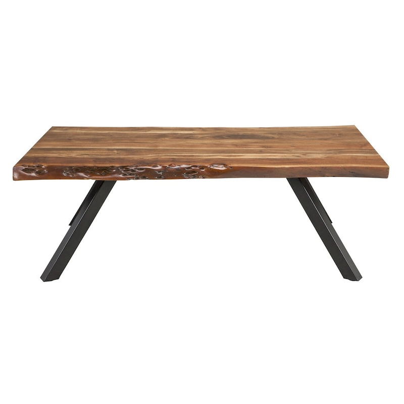 Isla 54 Inch Coffee Table, Acacia Wood Surface, Live Edge, Rich Brown