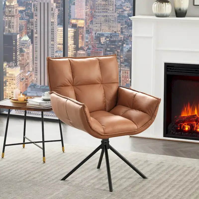 Faux Leather Upholstered Swivel Armchair Modern Home Office Chair