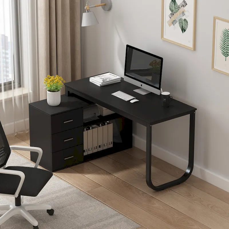 Timechee 55-inch L Shaped Office Computer Desk w/ Drawers