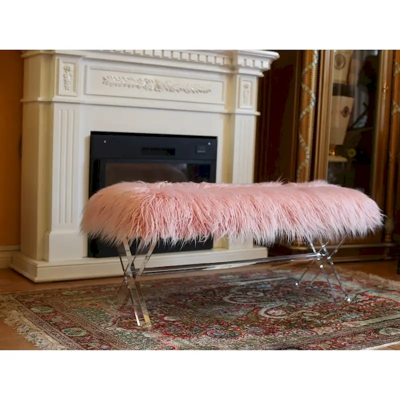 Best Quality Furniture X-Leg Faux Fur Bench