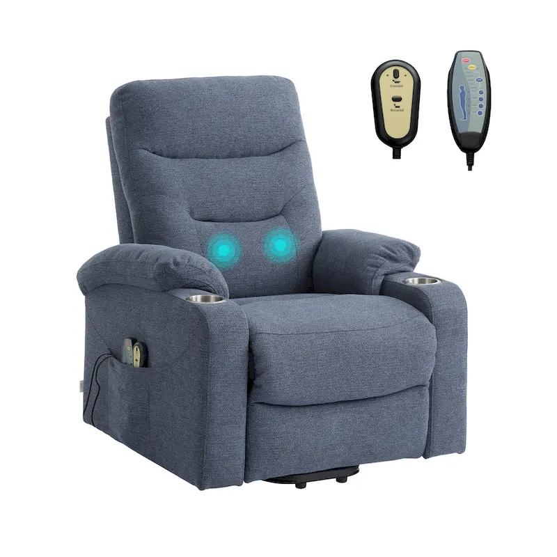 Clihome Soft Upholstered Electric Massage Recliner with Cup Holder