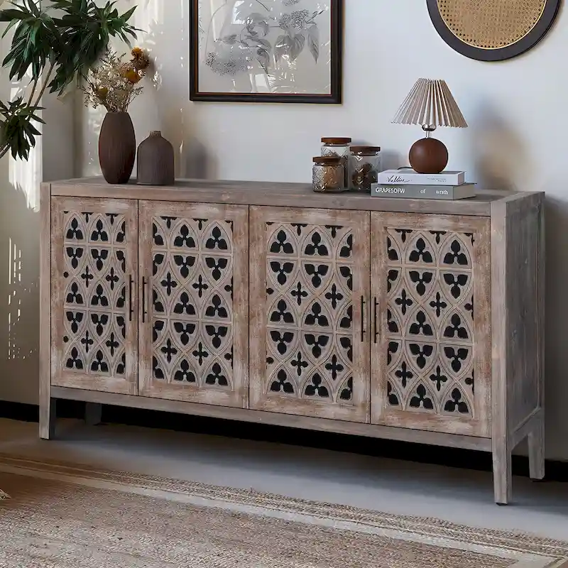 Hollow Four Door Antique Cabinet Sideboard Storage Cabinet