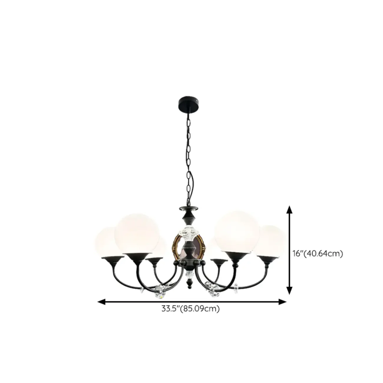 Modern Black 6-Light Glass Globe Chandelier with Crystal Accents
