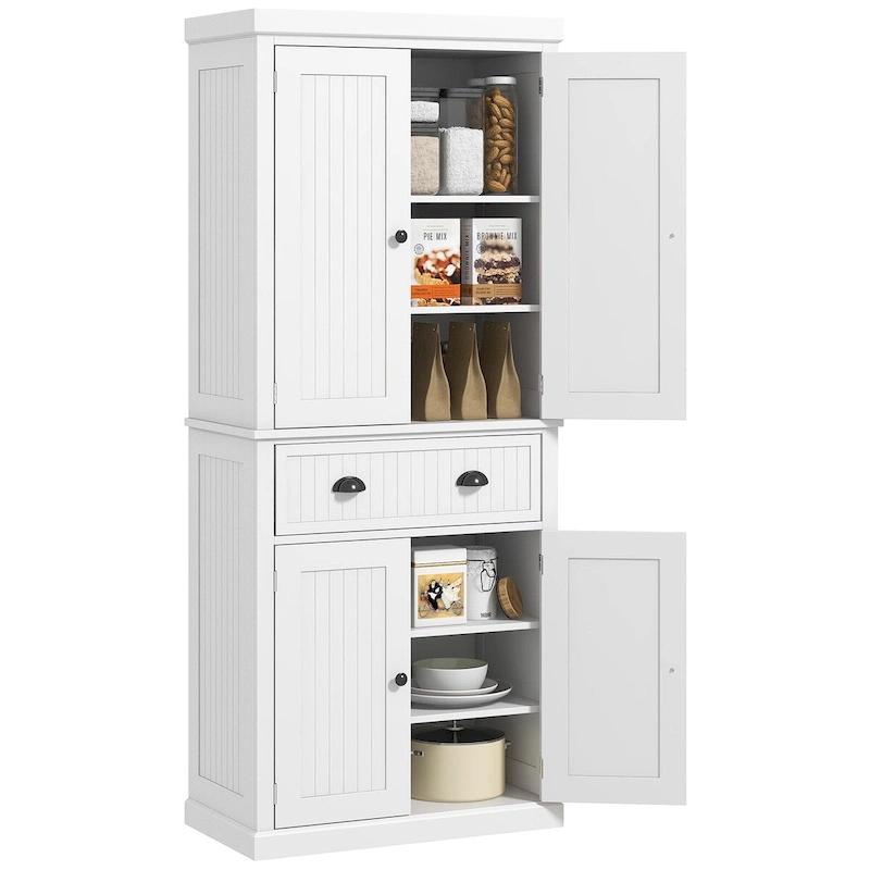 72 Kitchen Pantry, Tall Storage Cabinet, Freestanding Cupboard with Drawer, Doors and Adjustable Shelves