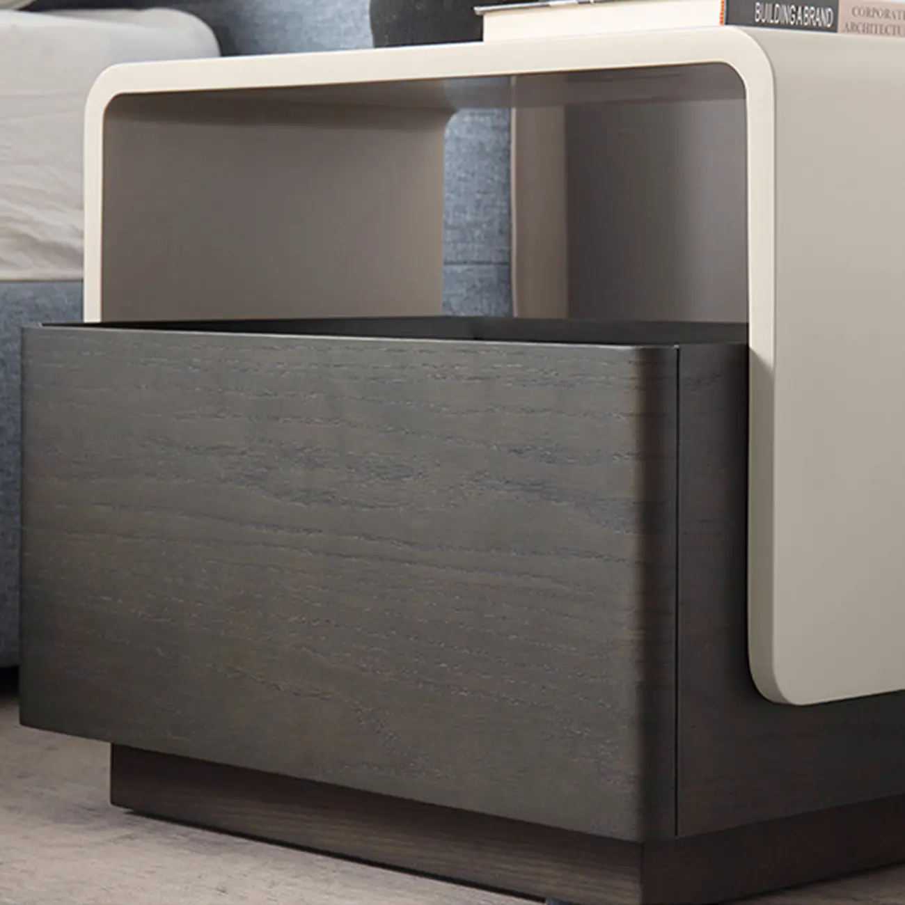 Chic Manufactured Wood Shelf & Drawer Nightstand