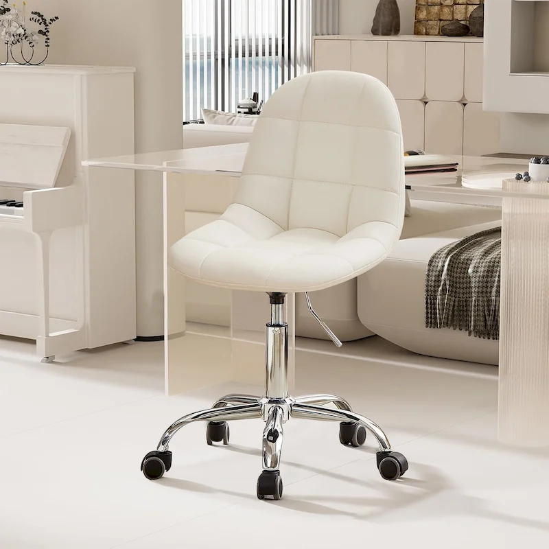 Armless Home Office Chair, Height Adjustable Computer Desk Chair with Wheels