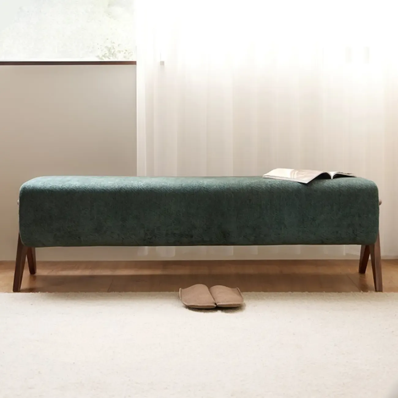 Modern Emerald Green Upholstered Bedroom Bench