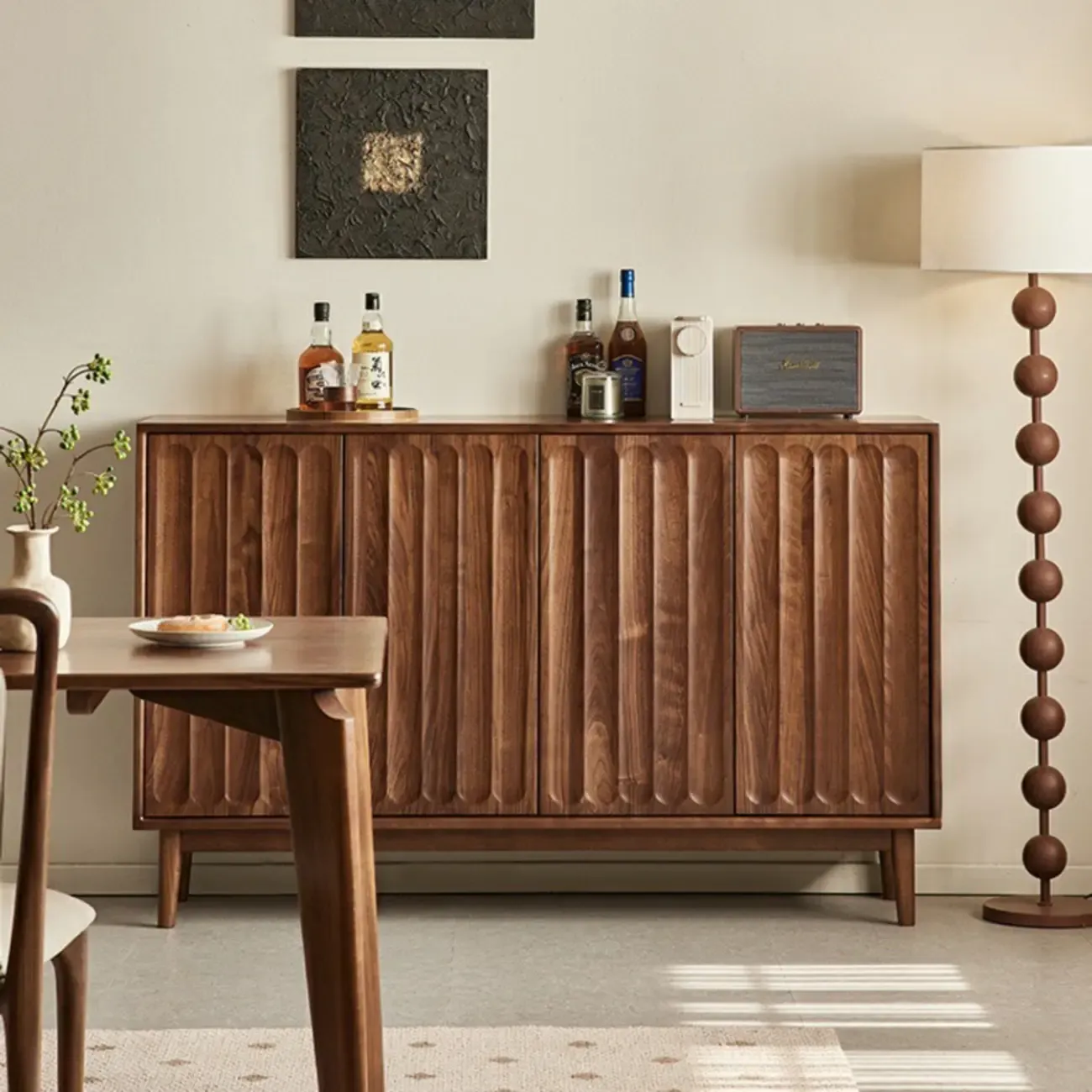 Scandinavian Pine Wood Accent Cabinet in Free-standing