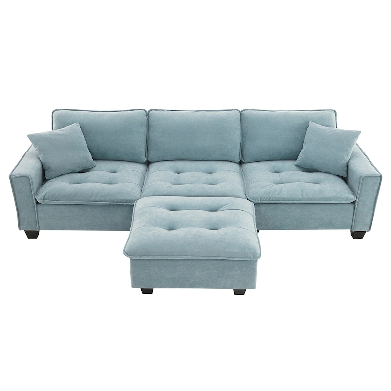 100*59 Convertible Sectional Sofa,L-shaped Reversible Couch Set with Free Pillows,4 Seat Sleeper Sofa with Ottoman