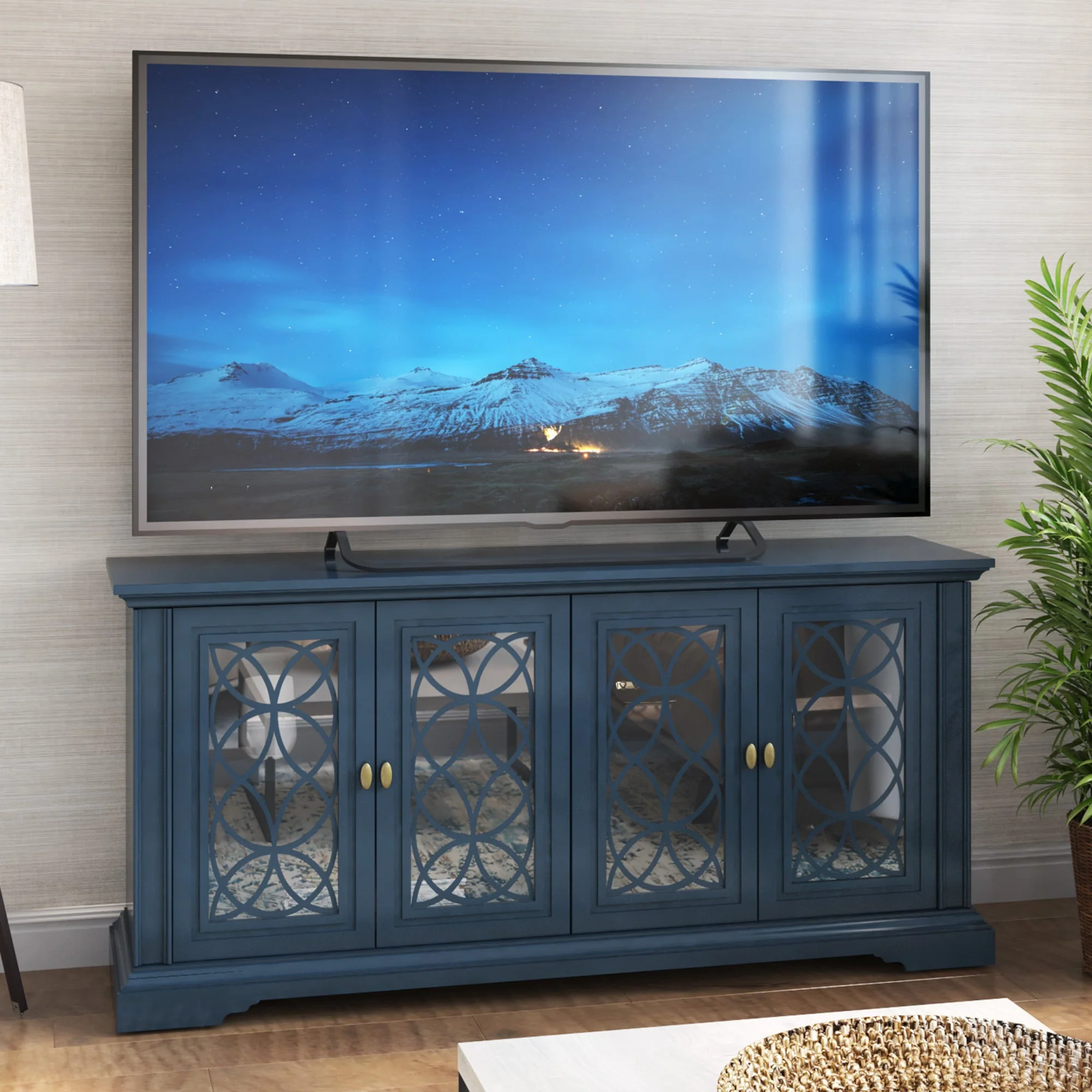 Classic Tempered Glass Design Doors TV Stand Media Console