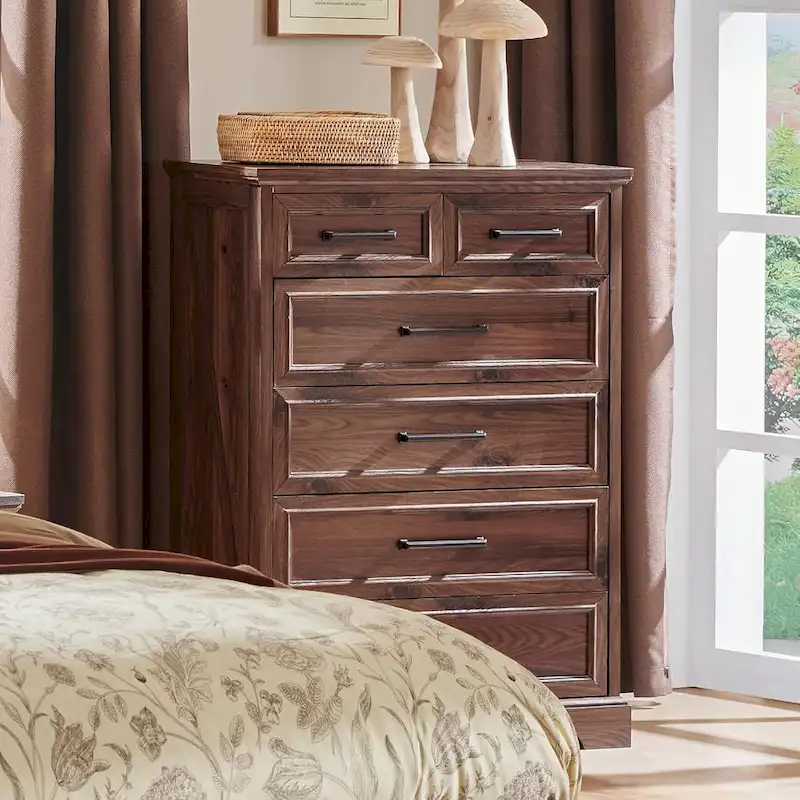 Farmhouse 6 Drawers Dresser Chests, Wood Rustic Chest of Drawers