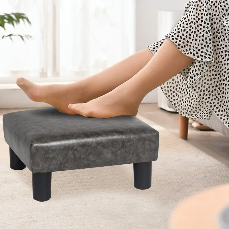 Adeco Small Footstool PU Leather Ottoman Square Footrest Stool Modern