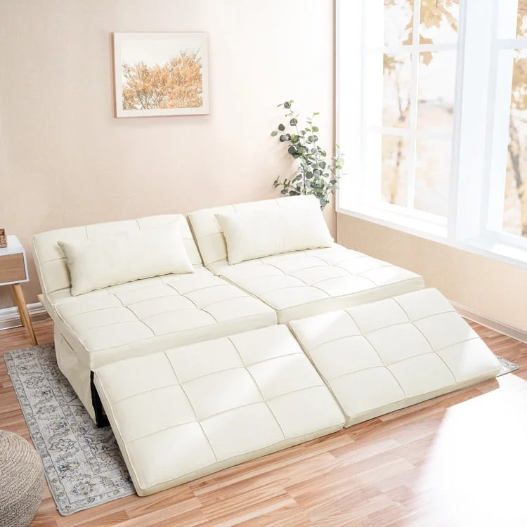 Sleeper Chair Bed, 4 In 1 Multi-Function Convertible Ottoman Bed, Breathable Linen Bed Chair, Convertible Sofa Bed