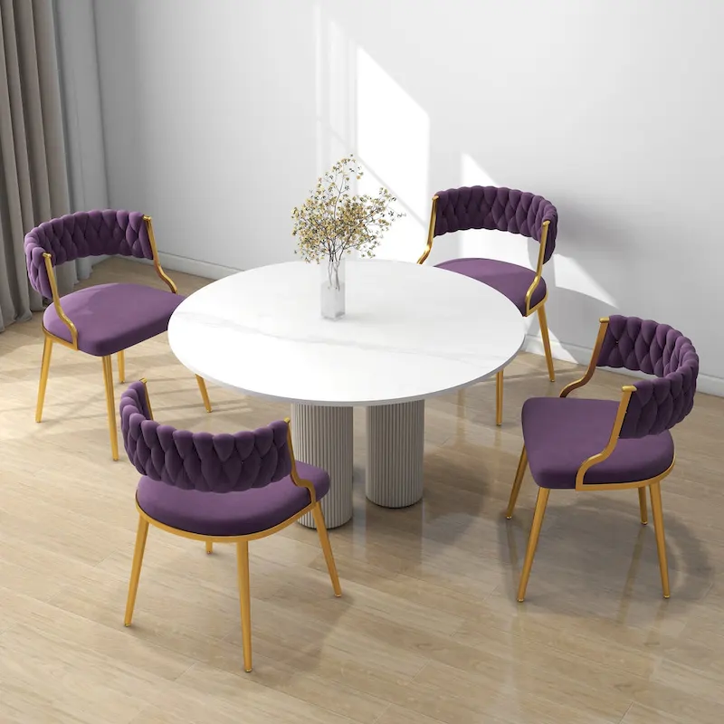 Set of 4 Velvet Dining Chair with Golden Metal Legs