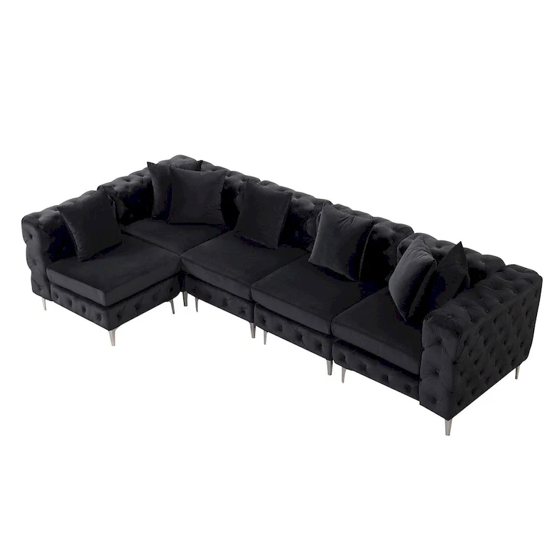 Large L-Shaped Modular Sofa, 5-Seat Velvet Sectional Couch
